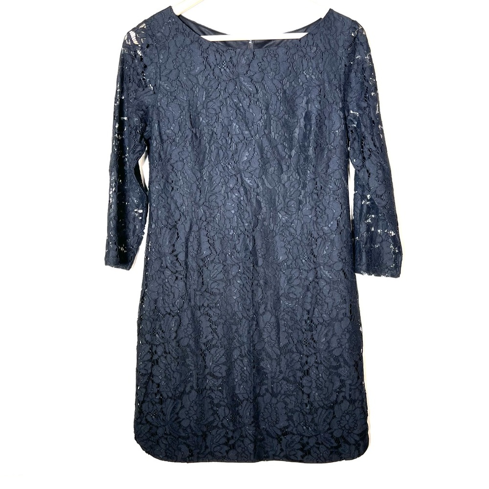Vince Camuto black lace 3/4 sleeve sheath cocktail dress size 8 B183
